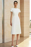 White Round Neck Fitted Straight Pencil Midi Prom Dress