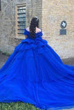Royal Blue Tulle Tiered Corset Appliques Quinceanera Dress