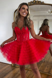 Pink Beaded Corset A Line Tiered Homecoming Dress