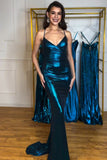 Blue Metallic Mermaid Prom Dress