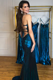 Blue Metallic Mermaid Prom Dress