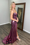Mermaid Metallic Pink Prom Dress with Slit