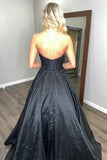Strapless Black Corset Prom Dress with Sequins