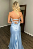 Strapless Satin Blue Prom Dress