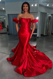 Strapless Mermaid Corset Satin Red Prom Dress