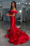 Strapless Mermaid Corset Satin Red Prom Dress