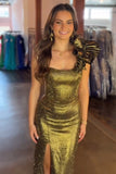 One Shoulder Green Prom Dress with Sequins