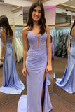 Corset Lilac Sheath Prom Dress with Appliques