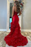 Strapless Red Mermaid Corset Prom Dress with Beading