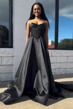 Corset Black Strapless A Line Prom Dress