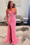 Sparkly Pink Strapless Corset Prom Dress