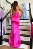 Halter Pink Sheath Ruffled Prom Dress
