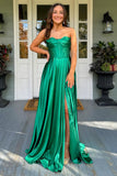 Strapless Green Corset Satin Prom Dress