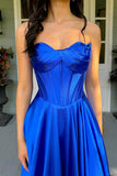 Strapless Green Corset Satin Prom Dress