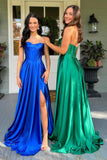 Strapless Green Corset Satin Prom Dress