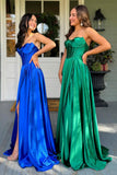 Strapless Green Corset Satin Prom Dress