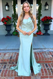 Green Strapless Ruched Prom Dress with Slit