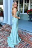 Green Strapless Ruched Prom Dress with Slit