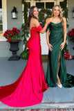 One Shoulder Corset Green Prom Dress with Appliques