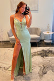Green Simple Sheath Prom Dress with Slit