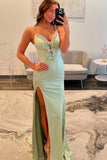 Green Simple Sheath Prom Dress with Slit
