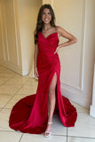 Strapless Mermaid Red Prom Dress with Slit