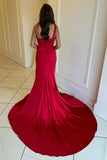 Strapless Mermaid Red Prom Dress with Slit