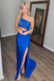 One Shoulder Royal Blue Prom Dress with Appliques