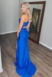 One Shoulder Royal Blue Prom Dress with Appliques
