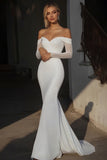 Off The Shoulder Mermaid Long Sleeve White Long Wedding Dress