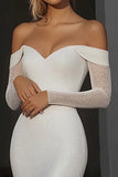 Off The Shoulder Mermaid Long Sleeve White Long Wedding Dress