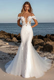 Mermaid Ivory Off The Shoulder Long Wedding Dress With Appliques