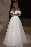 Elegant Glitter Ivory A Line Off the Shoulder Long Wedding Dress