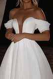 Elegant Glitter Ivory A Line Off the Shoulder Long Wedding Dress