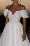 Ivory Off The Shoulder A Line Long Wedding Dress