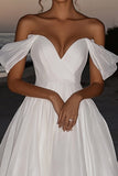 Off The Shoulder Ivory A Line Long Wedding Dress