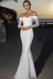 Off The Shoulder Sparkly Ivory Long Sleeve Mermaid Wedding Dress