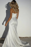 Elegant Ivory Sweetheart Beaded Satin Long Wedding Dress with Slit