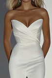 Elegant Ivory Sweetheart Beaded Satin Long Wedding Dress with Slit