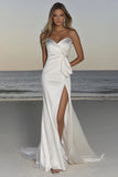 Ivory Sweetheart Mermaid Long Wedding Dress With Slit