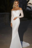 Sparkly Off The Shoulder Ivory Long Sleeve Mermaid Wedding Dress