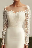 Long Sleeve Ivory Mermaid Beaded Wedding Dress With Appliques