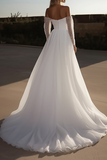Off The Shoulder Ivory Long Sleeve A Line Wedding Dress