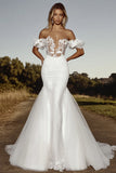 Ivory Off The Shoulder Mermaid Wedding Dress With Appliques
