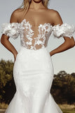 Ivory Off The Shoulder Mermaid Wedding Dress With Appliques