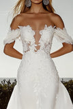 Ivory Off The Shoulder Long Wedding Dress With Apppliques
