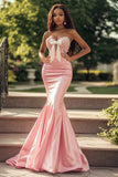 Embroidery Sweetheart Blush Satin Mermaid Prom Dress with Bowknot