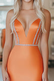 Orange Stretch Satin Sweetheart Mermaid Prom Dress with Beading