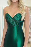 Stretch Satin Dark Green Sheath Sweetheart Pleated Prom Dress