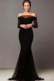 Black Mesh Off the Shoulder Mermaid Long Prom Dress